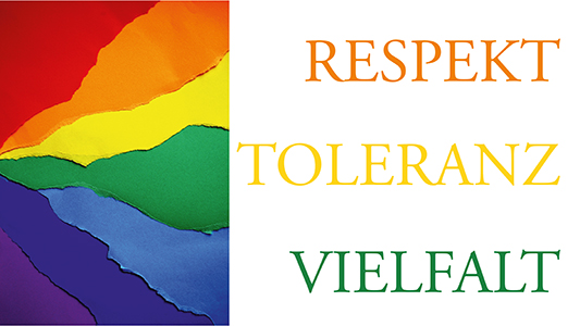 buntes Bild mit Text Respekt Toleranz Vielfalt